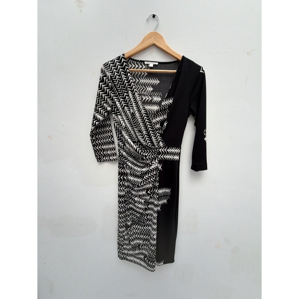 Trenery Black And White Geometric Print Wrap Dress Size S